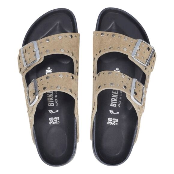 Birkenstock Arizona Rivets Sandals Taupe Suede Leather 40 W9 M7 Narrow - Picture 5 of 11